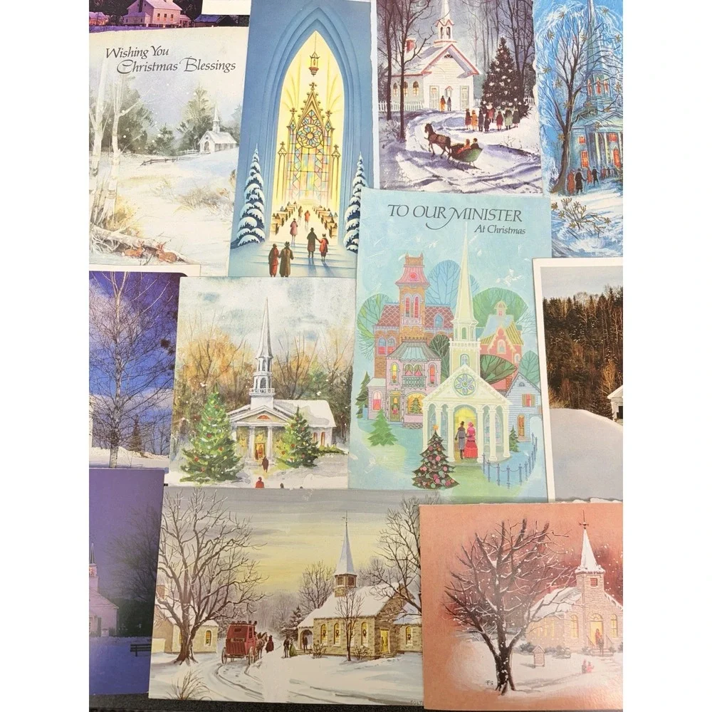 Vintage Christmas Cards Fronts ONLY Churches Cathedrals Scrapbooking Crafts 50+